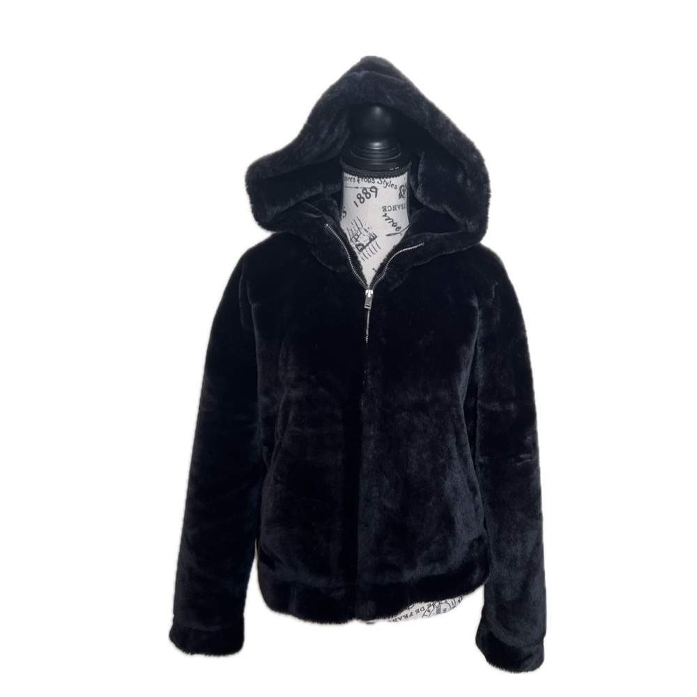 Ugg Faux Fur Black Hooded Jacket Size Small
